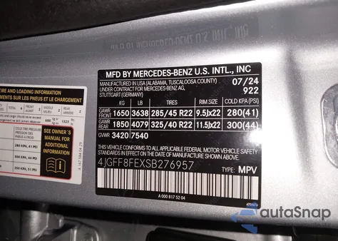 2025 Mercedes-Benz Gls 580 4Matic z USA, uszkodzony, nr VIN 4JGFF8FEXSB276957